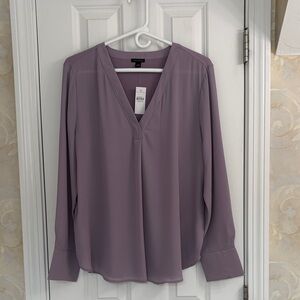 Ann Taylor Classic Mixed Media Lavender V-Neck Blouse